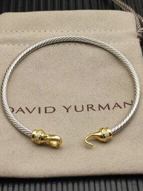 David Yurman Sterling Silver & Gold Diamond Accent Hook Bracelet